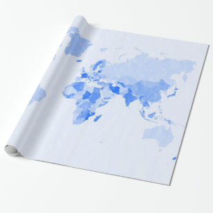 Bleke blauwe Wereldkaart Cadeaupapier
