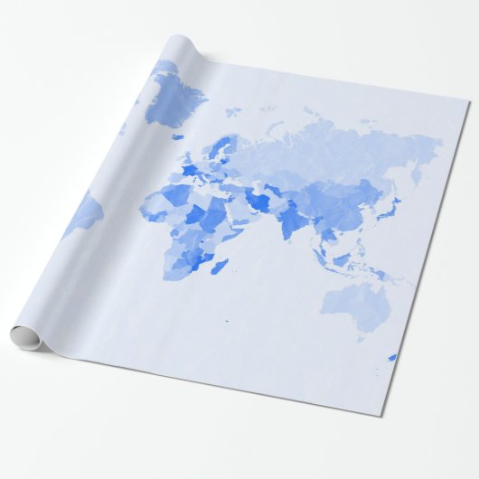 Bleke blauwe Wereldkaart Cadeaupapier (Uitgerold)