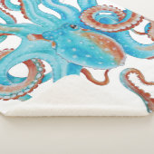 Bleke Blauwgroen blauwe octopus Waterverf Sherpa Deken (3/4)