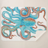 Bleke Blauwgroen blauwe octopus Waterverf Sherpa Deken (Voorkant (horizontaal))