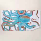 Bleke Blauwgroen blauwe octopus Waterverf Strandlaken (Voorkant)