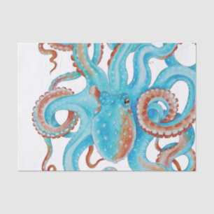 Bleke Blauwgroen blauwe octopus Waterverf Tissuepapier