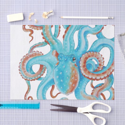 Bleke Blauwgroen blauwe octopus Waterverf Tissuepapier (Craft)