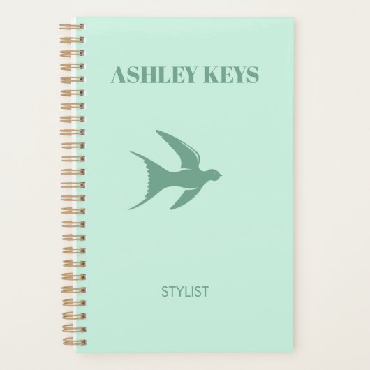 Bleke blauwgroen elegante vogel planner (Voorkant)