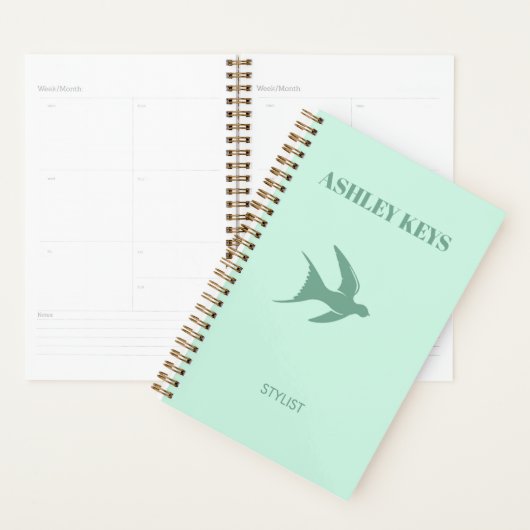 Bleke blauwgroen elegante vogel planner (Display)