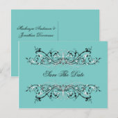 Bleke Blauwgroen zwart witte wervelingen Bewaar de Aankondigingskaart (Voorkant / Achterkant)