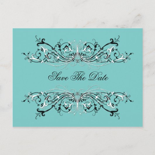 Bleke Blauwgroen zwart witte wervelingen Bewaar de Aankondigingskaart (Voorkant)