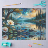 Bleke bloemen groeien langs blauwe rivier, Bergen Tissuepapier (Craft)