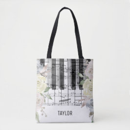 bleke bloemen muzieknoten piano tote bag