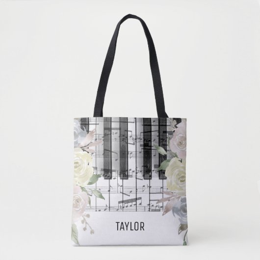 bleke bloemen muzieknoten piano tote bag (Voorkant)