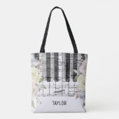 bleke bloemen muzieknoten piano tote bag (Achterkant)