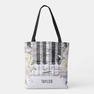 bleke bloemen muzieknoten piano tote bag