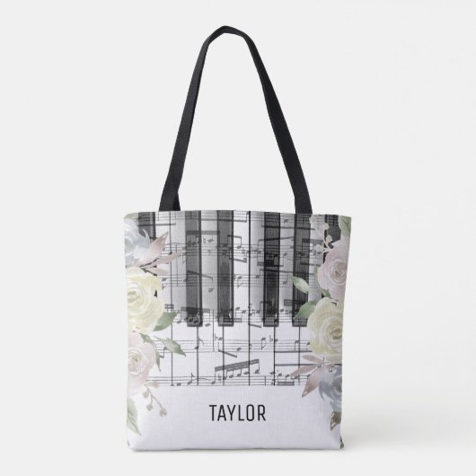 bleke bloemen muzieknoten piano tote bag (Achterkant)