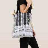 bleke bloemen muzieknoten piano tote bag (Dichtbij)