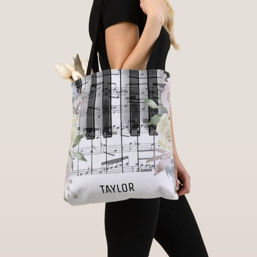 bleke bloemen muzieknoten piano tote bag (Dichtbij)