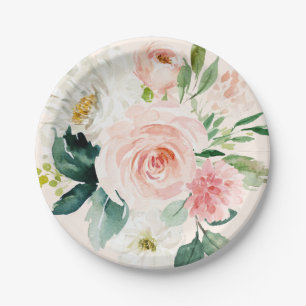 Bleke Blos Roze Aquarel Bloemig Perzik Elegant Papieren Bordje