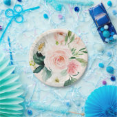 Bleke Blozende Roze Aquarel Bloemige Perzik Elegan Papieren Bordje (Feest)