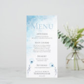 Bleke Blue Anemone Waterverf Wedding Menu (Staand voorkant)