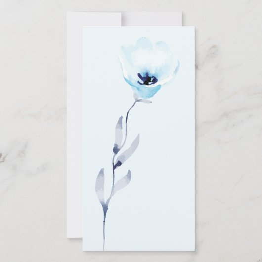 Bleke Blue Anemone Waterverf Wedding Menu (Achterkant)