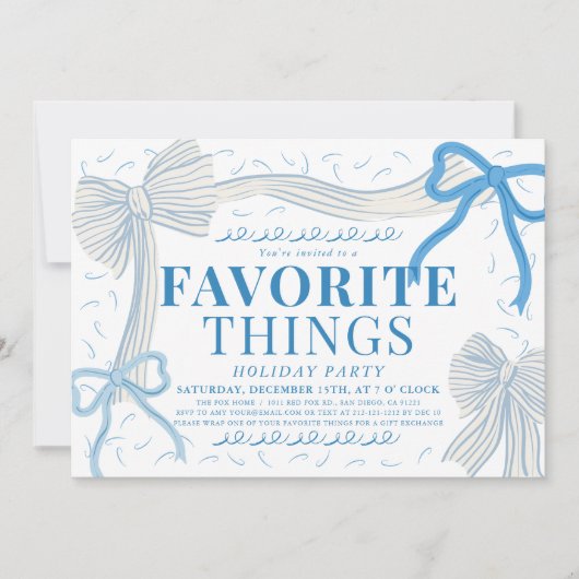 Bleke Blue Bows Favoriete dingen Vakantie Feest Kaart (Voorkant)