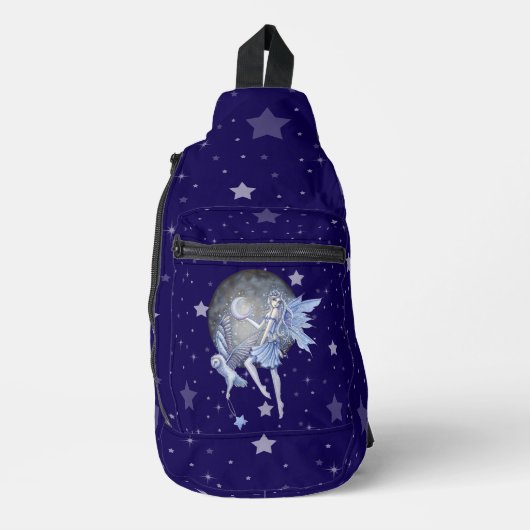 Bleke Blue Fairy en Uil Starry Fantasy Art Sling Bag (Voorkant)
