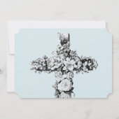 Bleke Blue Floral Cross katholieke bruiloft Uitnod Kaart (Achterkant)