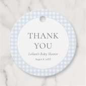 Bleke Blue Gingham Boy's Baby shower Bedankjes Labels (Voorkant)