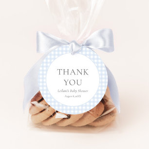Bleke Blue Gingham Boy's Baby shower Bedankjes Labels