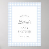 Bleke Blue Gingham Classic Baby Boy Welkomstbord Poster (Voorkant)