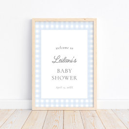 Bleke Blue Gingham Classic Baby Boy Welkomstbord Poster