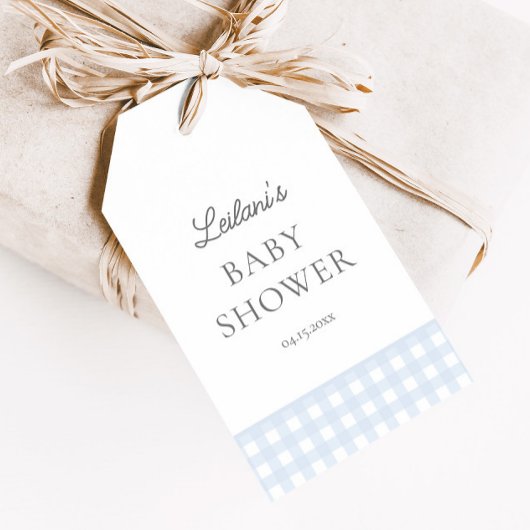 Bleke Blue Gingham Classic Boys Baby shower Favori Cadeaulabel