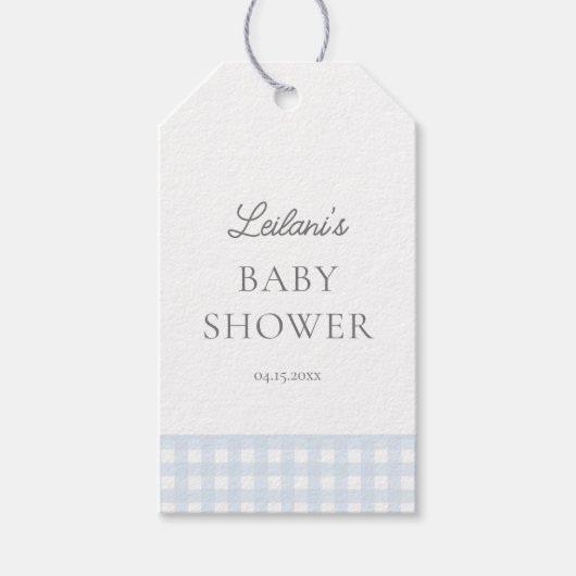 Bleke Blue Gingham Classic Boys Baby shower Favori Cadeaulabel (Voorkant)