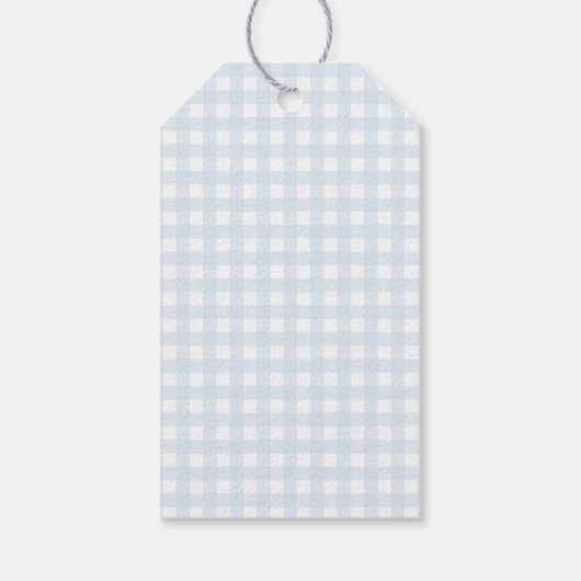 Bleke Blue Gingham Classic Boys Baby shower Favori Cadeaulabel (Achterkant)