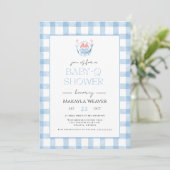 Bleke Blue Gingham Plaid Baby shower BBQ Uitnodigi Kaart (Staand voorkant)