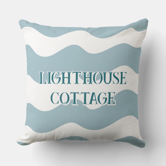 Bleke Blue Waves bewerkbare tekst Buitenkussen (Voorkant)