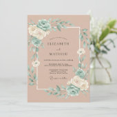 Bleke Blush Aqua Bladerige Bruiloft Kaart (Staand voorkant)