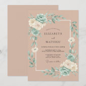 Bleke Blush Aqua Bladerige Bruiloft Kaart (Voorkant / Achterkant)