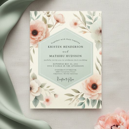 Bleke Blush Botanische Romantische Bruiloft Kaart