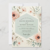 Bleke Blush Botanische Romantische Bruiloft Kaart (Voorkant)