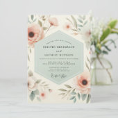 Bleke Blush Botanische Romantische Bruiloft Kaart (Staand voorkant)