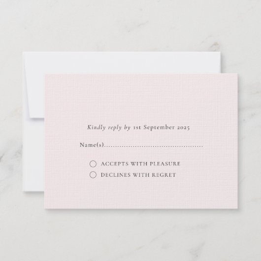 Bleke Blush Romantische Minimal Solid Plain Achter RSVP Kaartje (Voorkant)