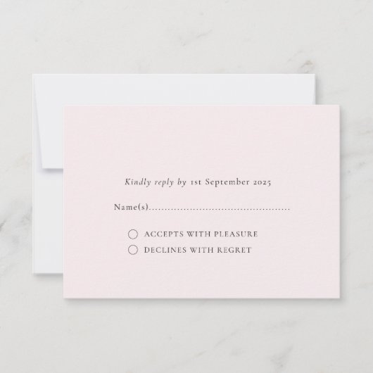 Bleke Blush Romantische Minimal Solid Plain Achter RSVP Kaartje (Voorkant)