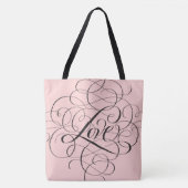 Bleke Blush Roze Bloeiende LOVE Script Lettering Tote Bag (Voorkant)