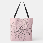 Bleke Blush Roze Bloeiende LOVE Script Lettering Tote Bag (Achterkant)