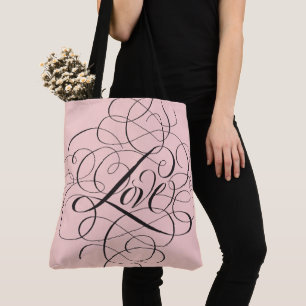 Bleke Blush Roze Bloeiende LOVE Script Lettering Tote Bag