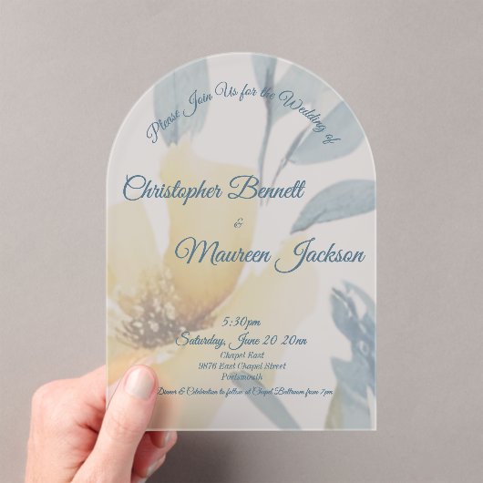 Bleke Boter Geel Waterverf Bloemen Huwelijk Acryl Uitnodigingen (Insitu (Draagbaar))