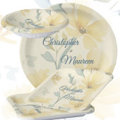 Bleke Boter Geel Zacht Blauw Bloemen Huwelijk Papieren Bordje