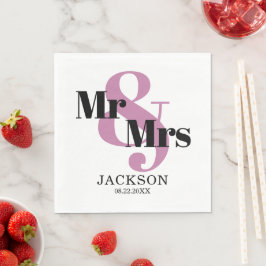 Bleke Bourgogne en Zwart Mr & Mrs Wedding Servet