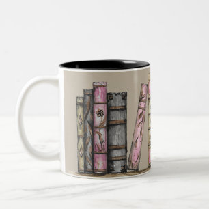 Bleke bruine koffiebibliotheek en klokhuis tweekleurige koffiemok