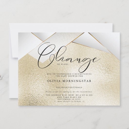 Bleke Champagne Gold Pearl Facets Postponed Shower Kaart (Voorkant)